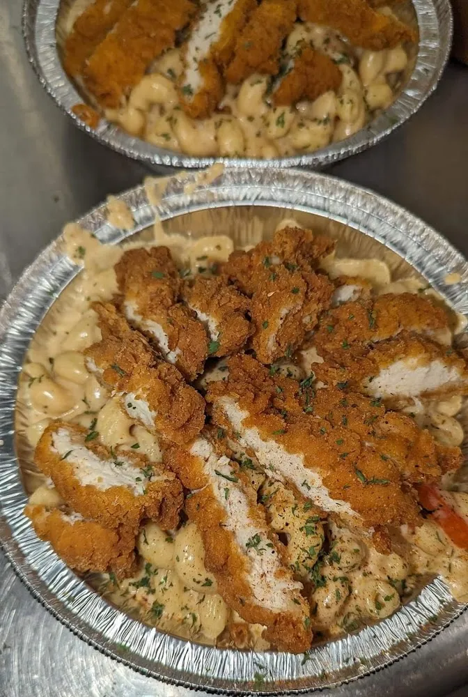 Cajun Pasta Topped with Fried Chicken