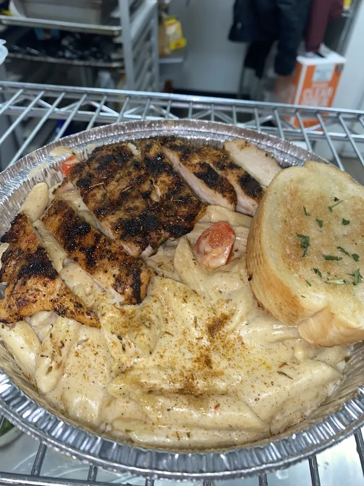 Rasta Pasta and Grilled Chicken Breast